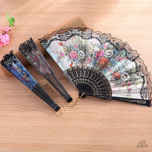 Abanico negro con flores