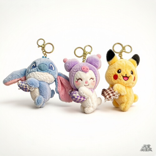 Llavero peluche pikachu stitch y kuromi
