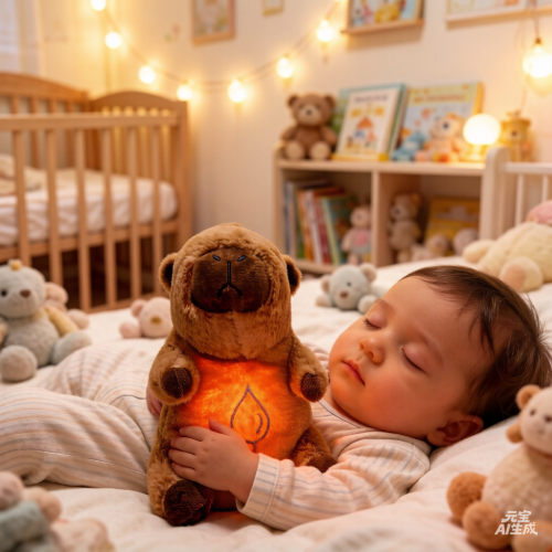 Peluche capybara respira sonido con luz
