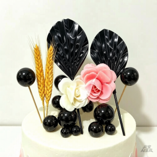 Set de topper para pastel con flores y esferas para torta 14pcs