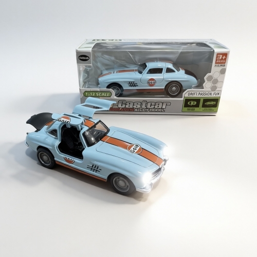Auto Clásico Die-Cast 1:32 con Luz, Puertas Alas de Gaviota y Retroceso