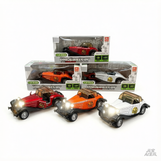 Auto Clásico Vintage de Metal 1:32 con Luz, Puertas Abatibles y Retroceso