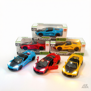 Superdeportivo Die-Cast 1:28 con Luz, Sonido, Retroceso y Puertas Abatibles