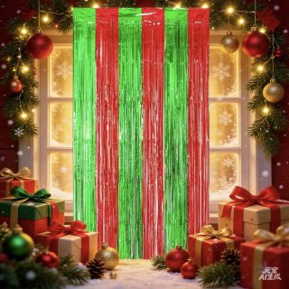 cortina navidad verde y rojo 1x2m cortina navidad verde y rojo 1x2m