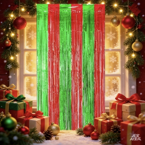 cortina navidad verde y rojo 1x2m